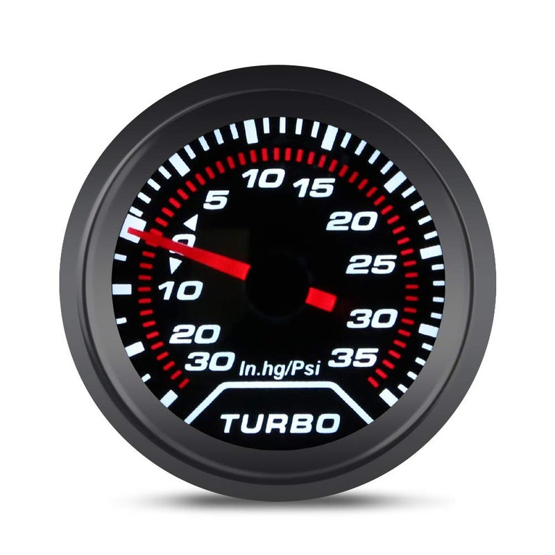 WATERWICH 35 PSI Turbo Boost/Vacuum Gauge Meter Kit Includes Mechanical Hose & T-Fitting - Black Dial - Clear Lens 2" 52mm 12V Universal for Car Truck - Image 1